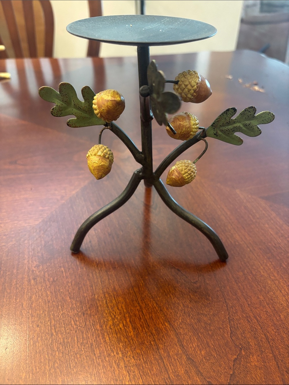 Acorn & Oak Leaf Metal Candle Holder - Gold and Green